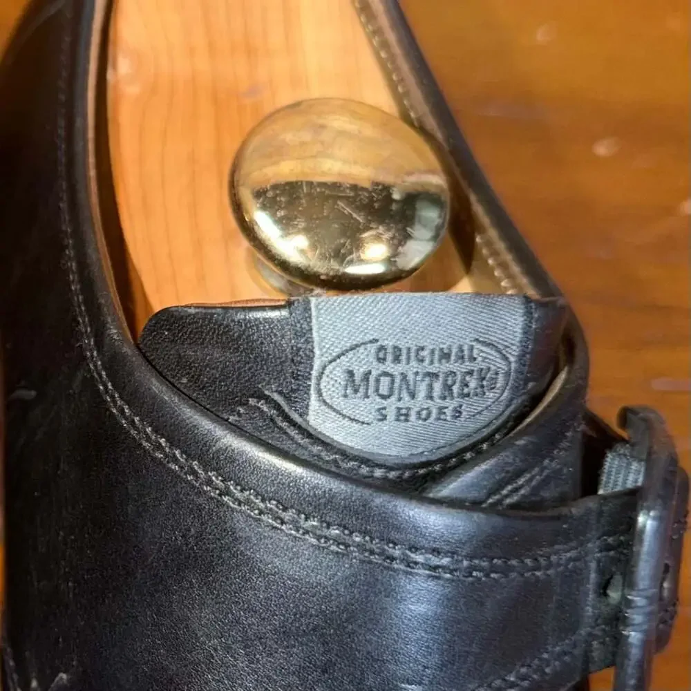 Montrex Shoes Vintage Black Leather Single Monk Strap Dress Shoes Size 41 / 7
